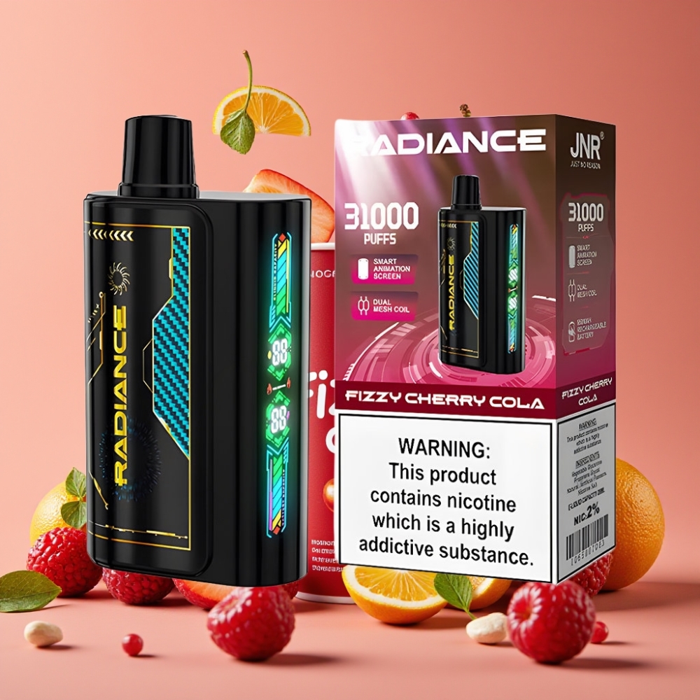 JNR Radiance 31000 Puffs Vape Desechable CEREZA COLA EFERVESCENTE con Pantalla Animada Inteligente
