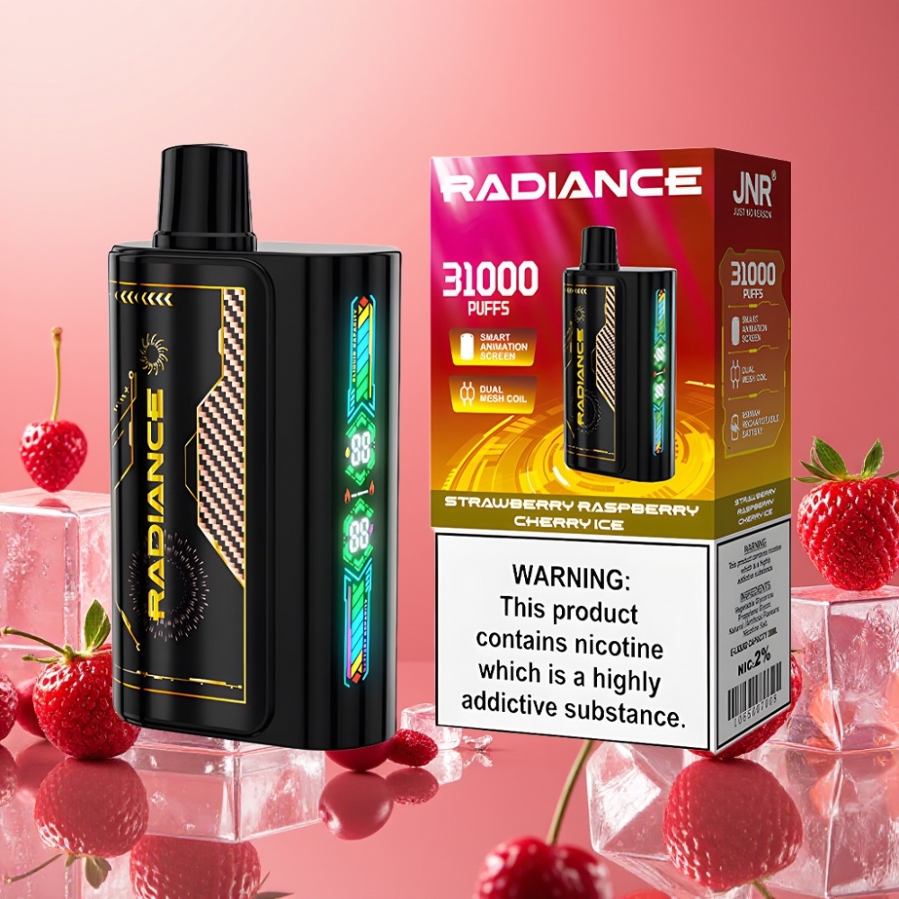 JNR Radiance 31000 Puffs Vape Desechable FRESA FRAMBUESA CEREZA HIELO con Pantalla Animada Inteligente