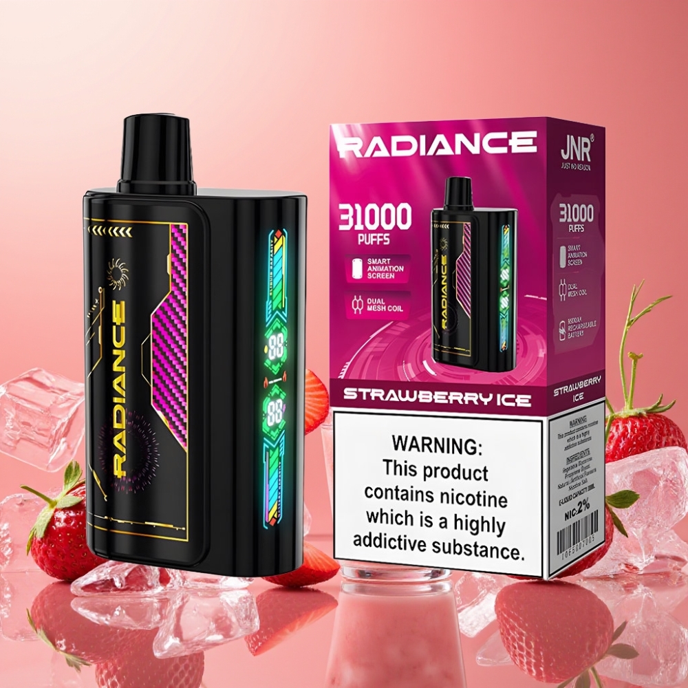 JNR Radiance 31000 Puffs Vape Desechable FRESA HIELO con Pantalla Animada Inteligente y Batería Recargable