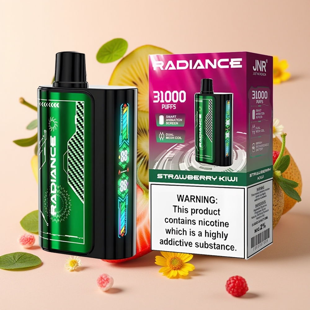 JNR Radiance 31000 Puffs Vape Desechable FRESA KIWI con Pantalla Animada y Batería Recargable