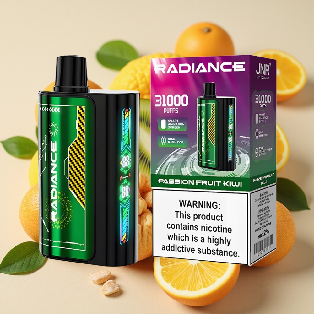 JNR Radiance 31000 Puffs Vape Desechable MARACUYÁ KIWI con Pantalla Animada Inteligente y Batería Recargable