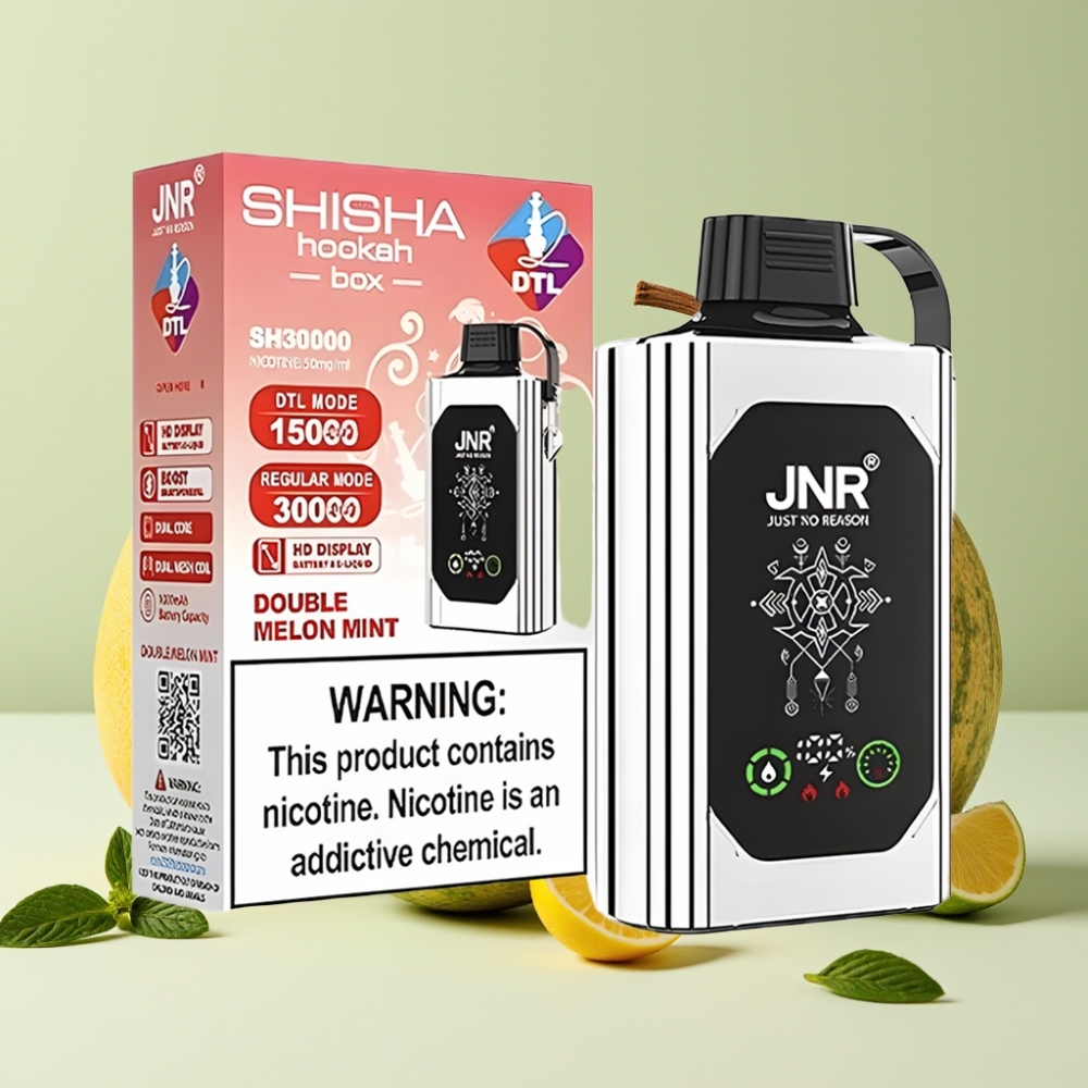 JNR Shisha Hookah Box 20500 Puffs Vape Desechable Doble Melón Menta con Pantalla HD y Carga Rápida Type-C