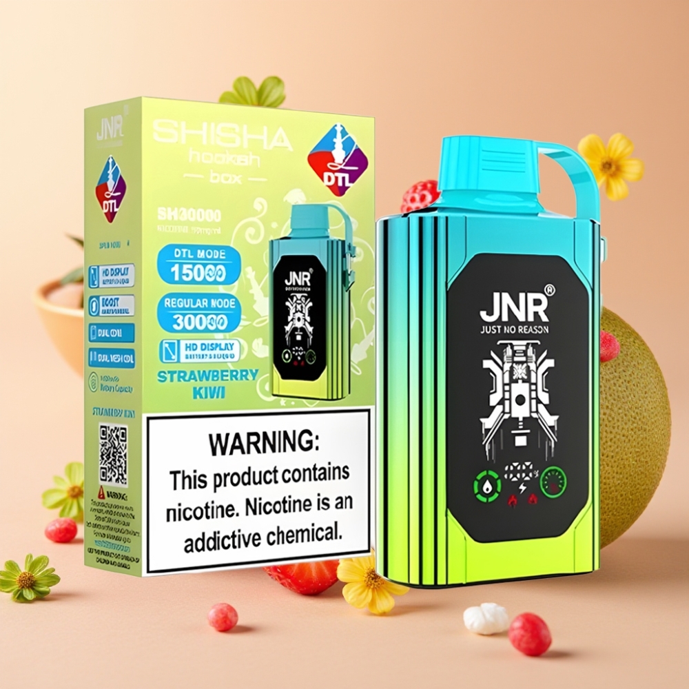 JNR Shisha Hookah Box 20500 Puffs Vape Desechable Fresa Kiwi con Dual Mesh Coil