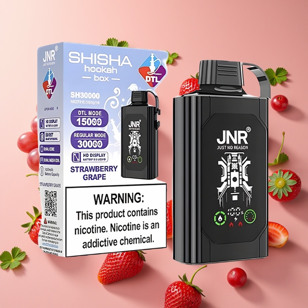 JNR Shisha Hookah Box 20500 Puffs Vape Desechable Fresa Uva con Dual Mesh Coil