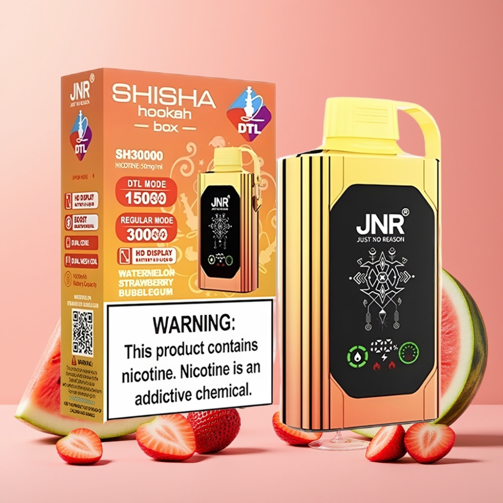 JNR Shisha Hookah Box 20500 Puffs Vape Desechable Sandía Fresa Chicle con Pantalla HD y Carga Rápida Type-C
