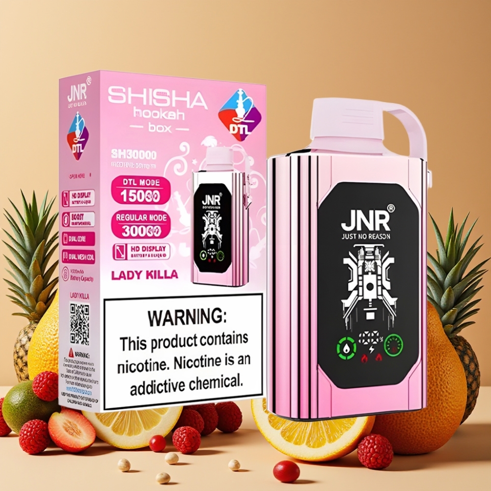 JNR Shisha Hookah Box 20500 Puffs Vape Disposable Asesina de Corazones con Pantalla HD y Carga Rápida Type-C