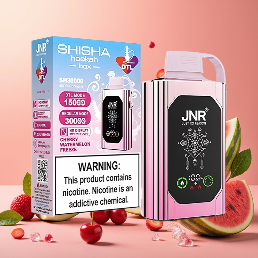 JNR Shisha Hookah Box 20500 Puffs Vape Disposable Cereza Sandía Helada HD Display 1000mAh