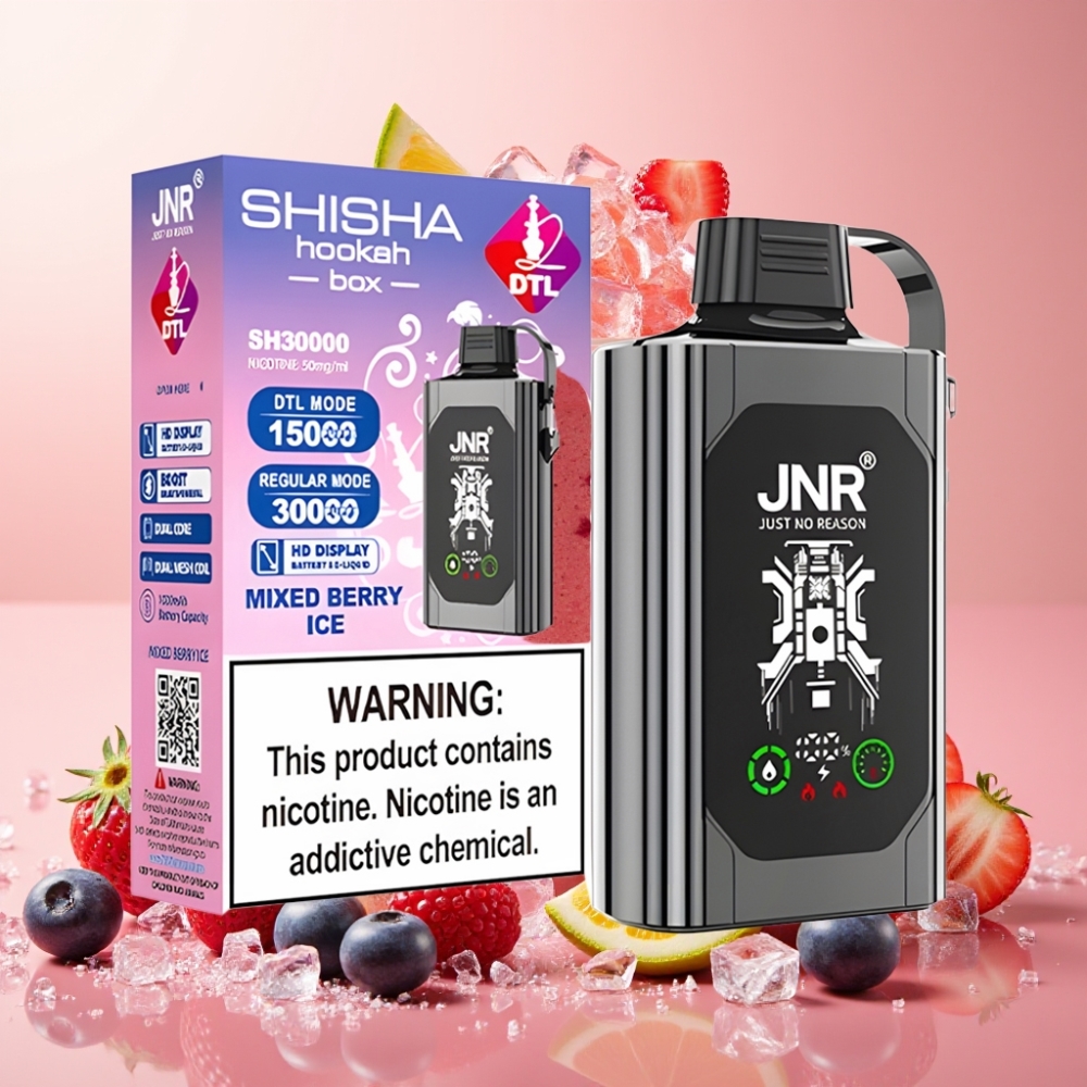 JNR Shisha Hookah Box 20500 Puffs Vape Dispositivo Baya Mixta Hielo con Pantalla HD y Carga Rápida Type-C