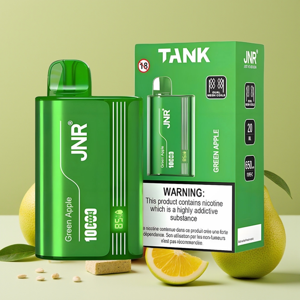 JNR Tank 10000 Puffs Vape Desechable Manzana Verde Melocotón Pera con Pantalla Digital y Carga Rápida Type-C
