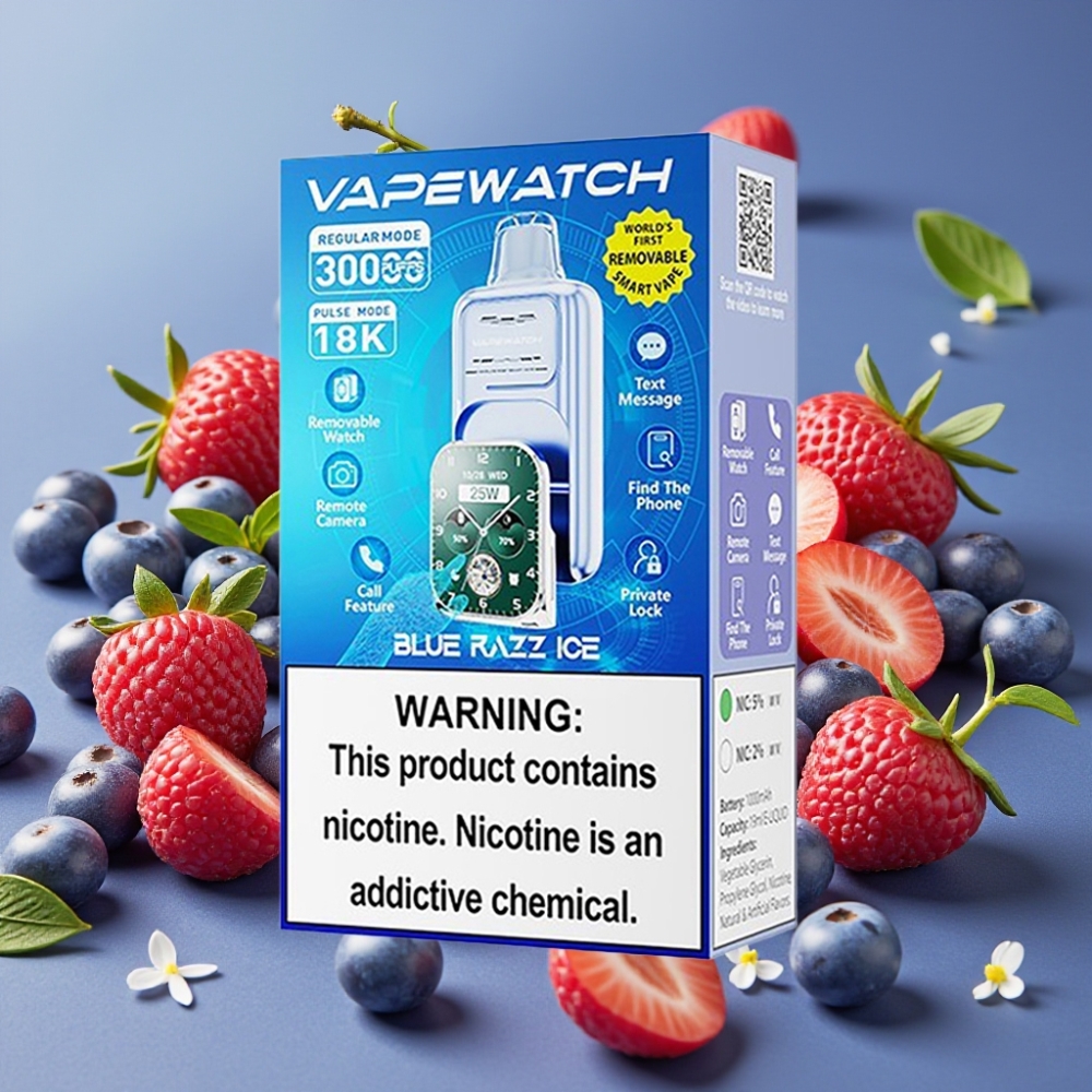 JNR VapeWatch 30000 Puffs Vape Desechable Blue Razz Hielo 19mL 5 Nicotina