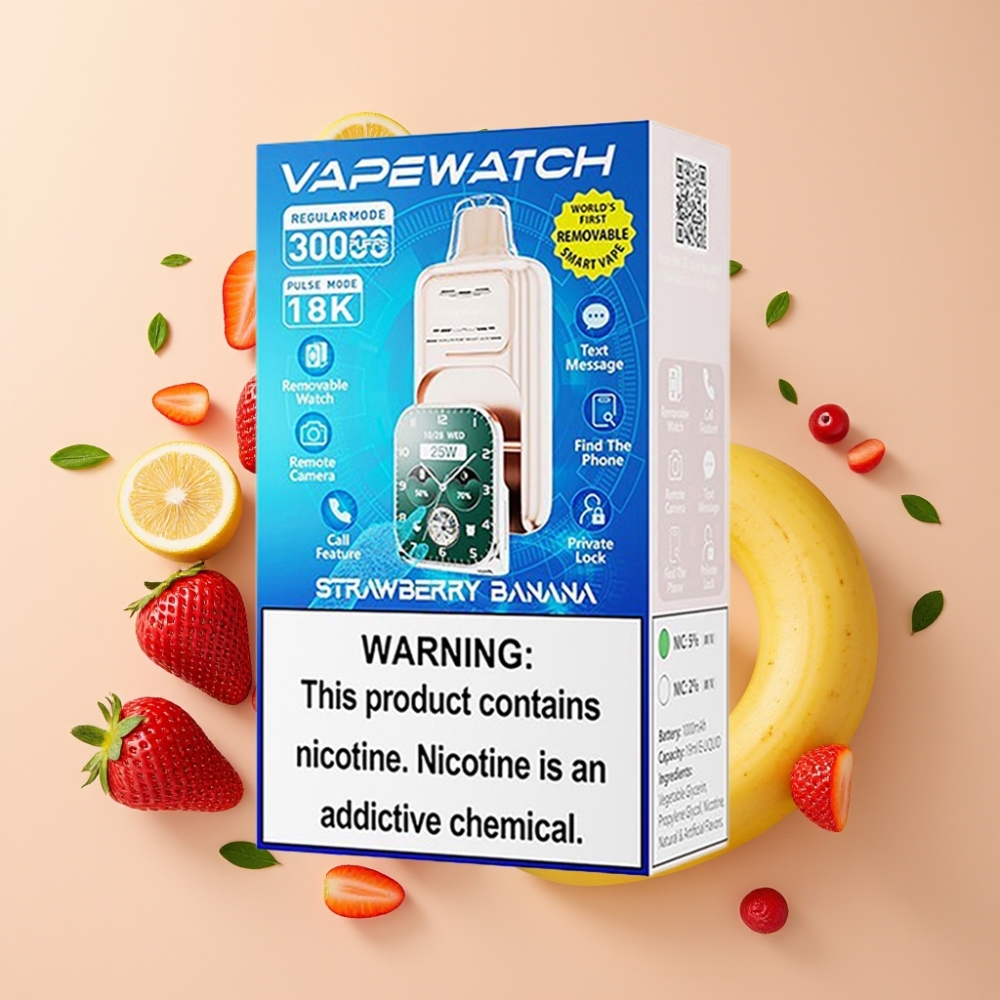 JNR VapeWatch 30000 Puffs Vape Desechable Fresa Plátano con Carga Rápida Type-C y 19mL
