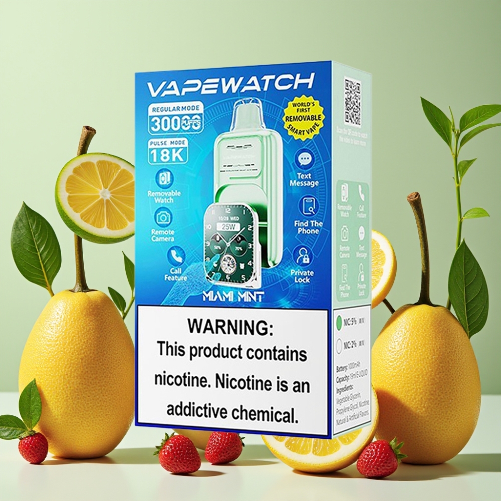 JNR VapeWatch 30000 Puffs Vape Desechable Miami Menta con Carga Rápida Type-C y Doble Bobina Mesh