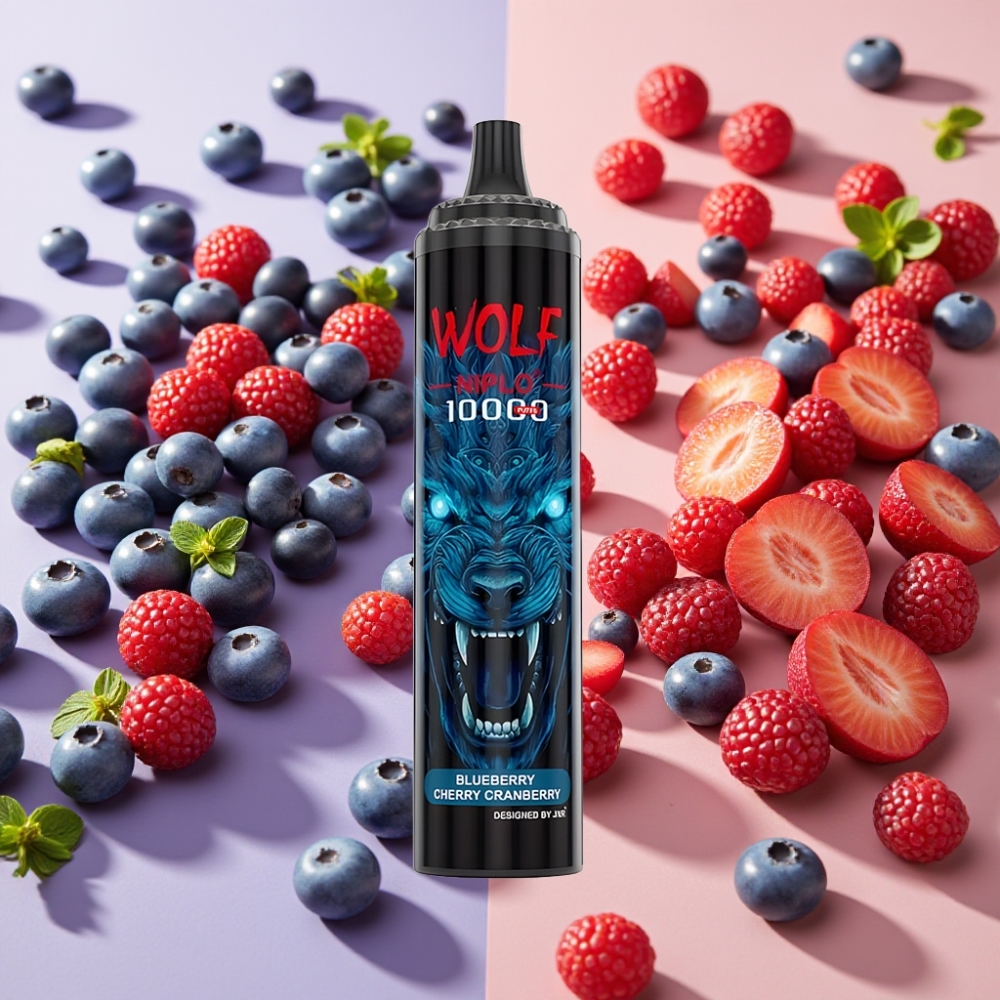 JNR Wolf Niplo 10000 Puffs Desechable Vape Arándano Cereza Azul y 20ml E-líquido