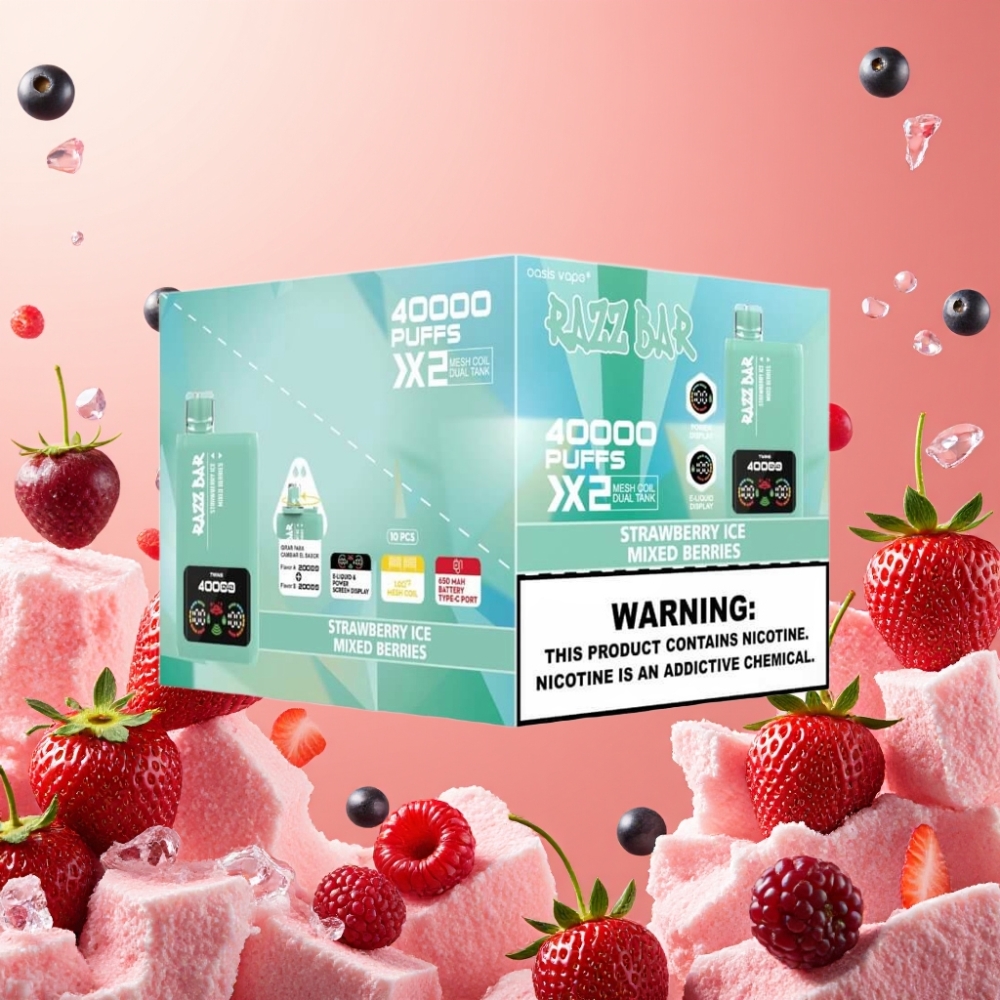 Razz Bar 40000 Puffs Desechable FRESA HIELO  BAYAS MIXTAS con Pantalla y Tipo-C