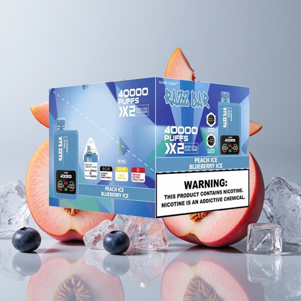 Razz Bar 40000 Puffs Desechable Vape DURAZNO HELADO  ARÁNDANO HELADO con Pantalla y Tipo-C