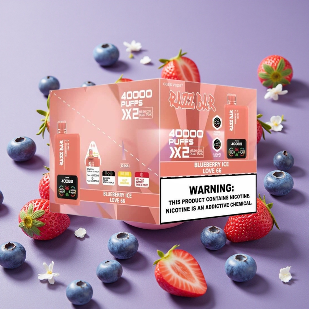 Razz Bar 40000 Puffs Disposable Vape ARÁNDANO HIELO  LOVE 66 con Pantalla de Potencia