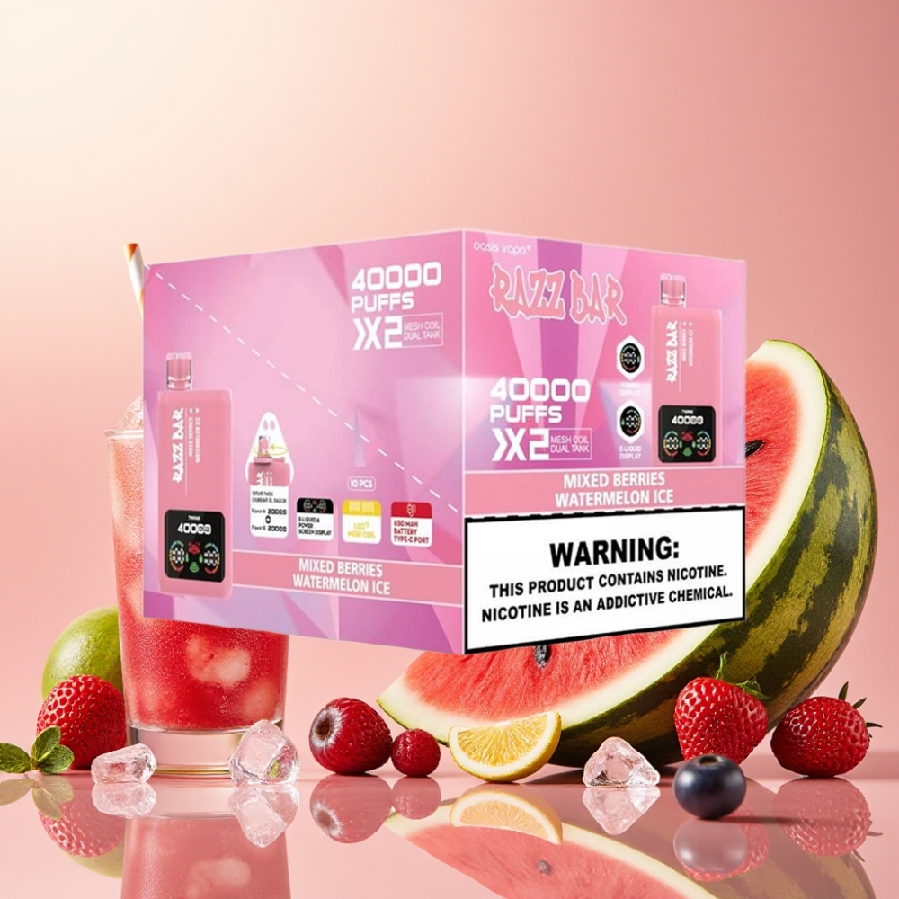 Razz Bar 40000 Puffs Disposable Vape BAYAS MIXTAS  SANDÍA FRESCA con Pantalla de Potencia