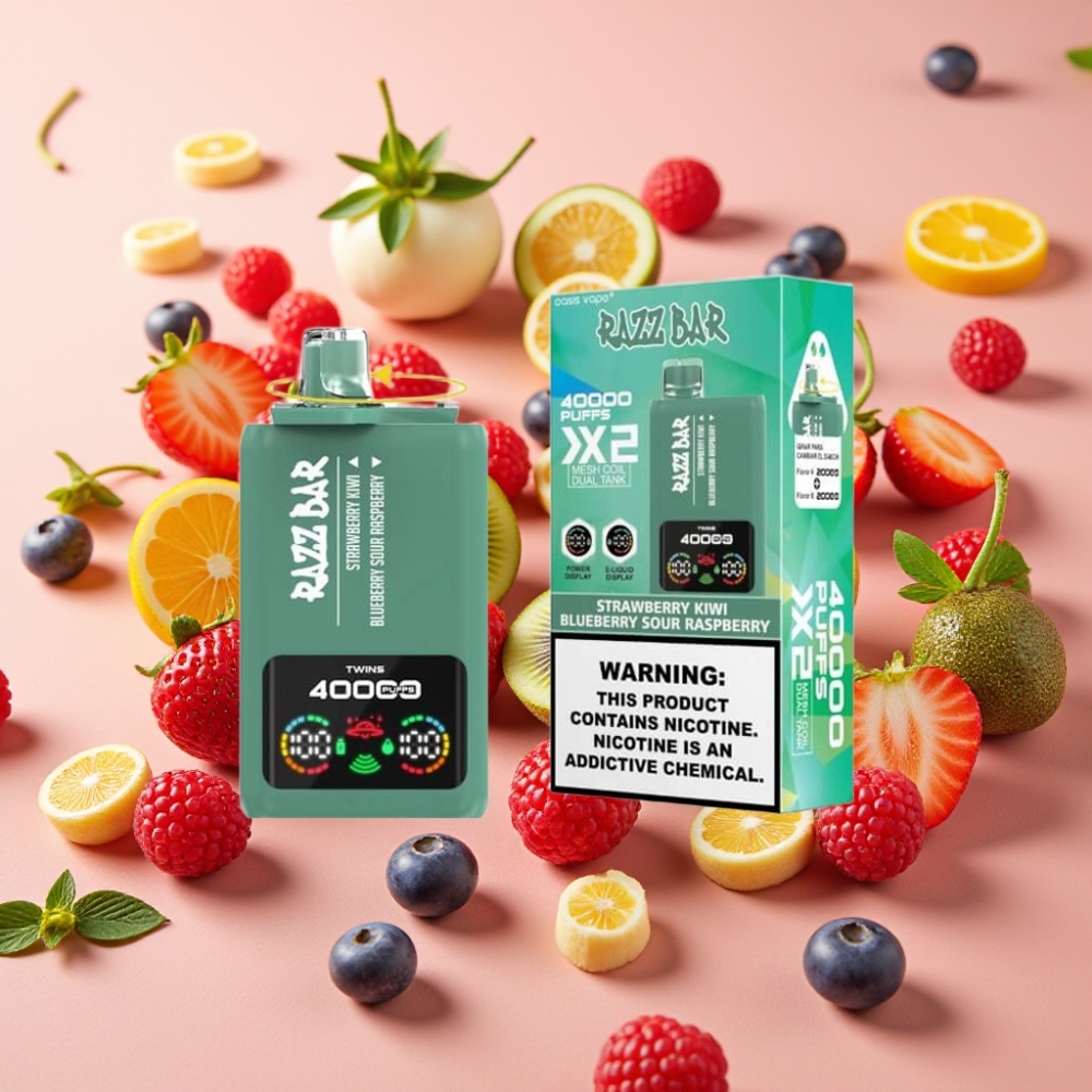 Razz Bar 40000 Puffs Vape Desechable FRESA KIWI  ARÁNDANO FRAMBUESA ÁCIDA con Pantalla y Bobina Doble 10Ω