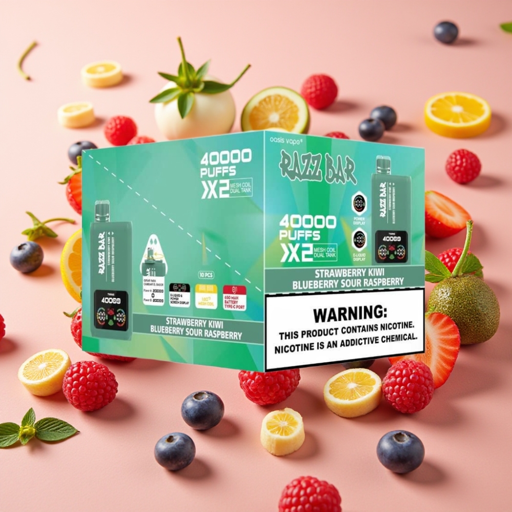 Razz Bar 40000 Puffs Vape Desechable FRESA KIWI  ARÁNDANO FRAMBUESA ÁCIDA con Pantalla y Bobina Doble 10Ω