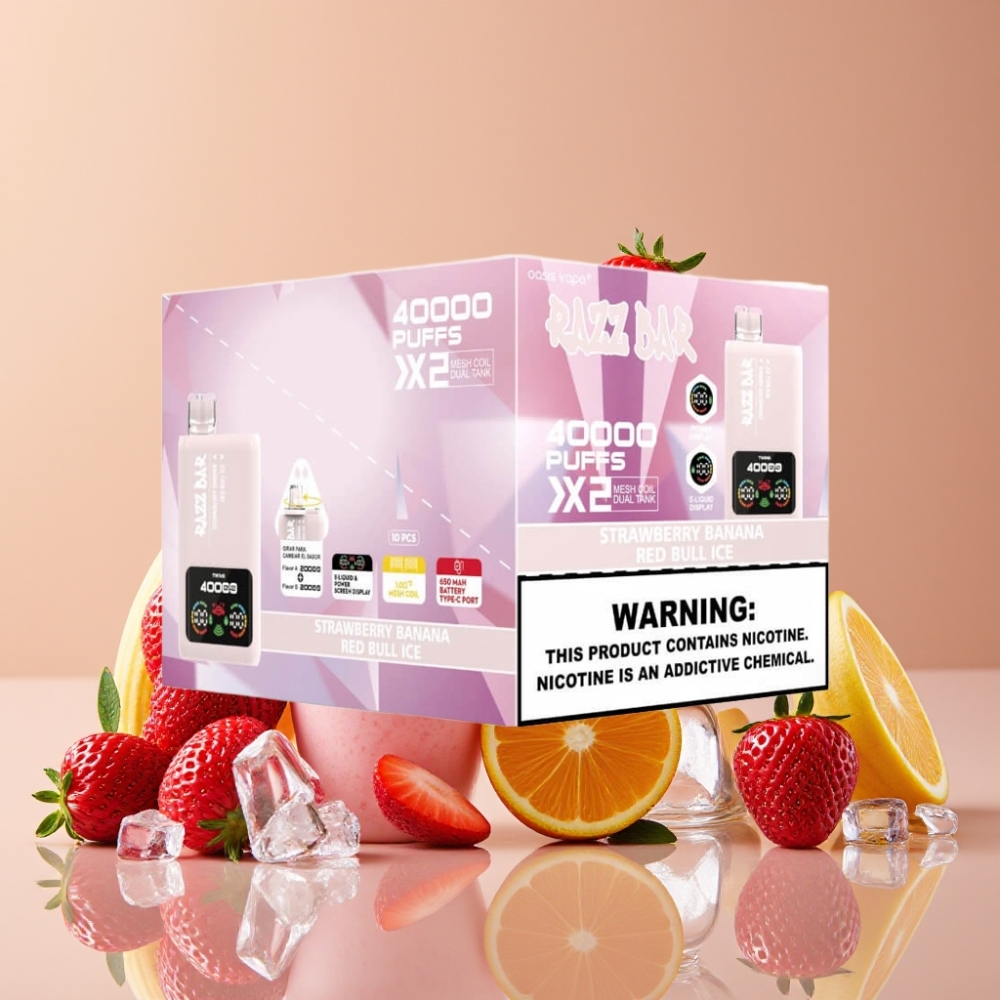 Razz Bar 40000 Puffs Vape Desechable FRESA PLÁTANO  RED BULL ICE con Pantalla y Tipo-C