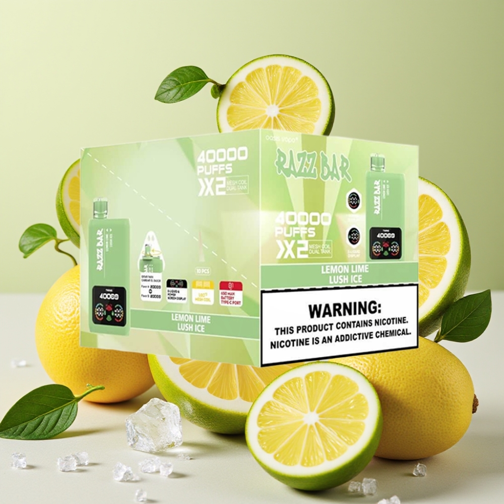 Razz Bar 40000 Puffs Vape Desechable LIMÓN LIMA  HIELO FRESCO con Pantalla de Potencia