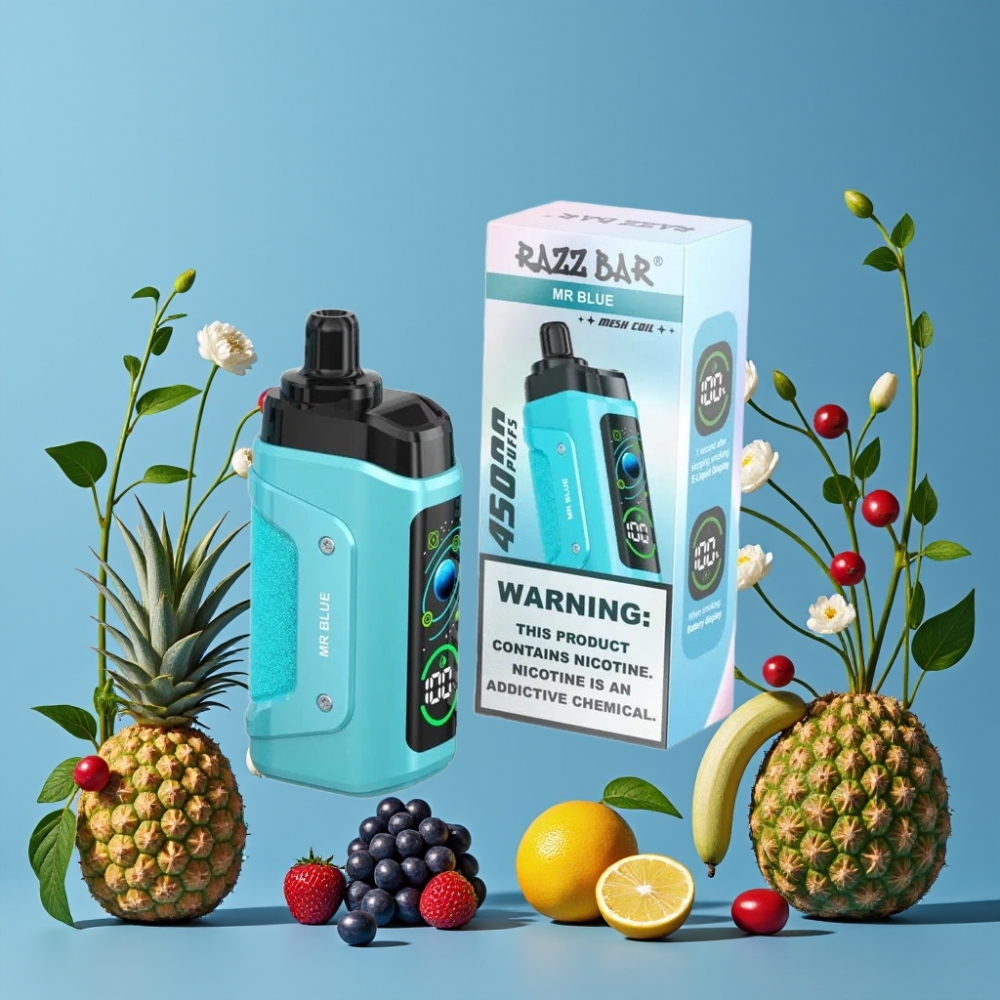 Razz Bar 45000 Puffs Desechable Vape Azul Sr y Razz Bar 45000 Puffs Desechable Vape con Bobina Mesh 10 Ohm