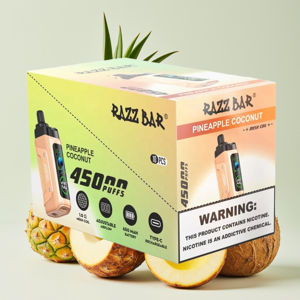 Razz Bar 45000 Puffs Desechable Vape Piña Coco y 10 Ohm Mesh Coil