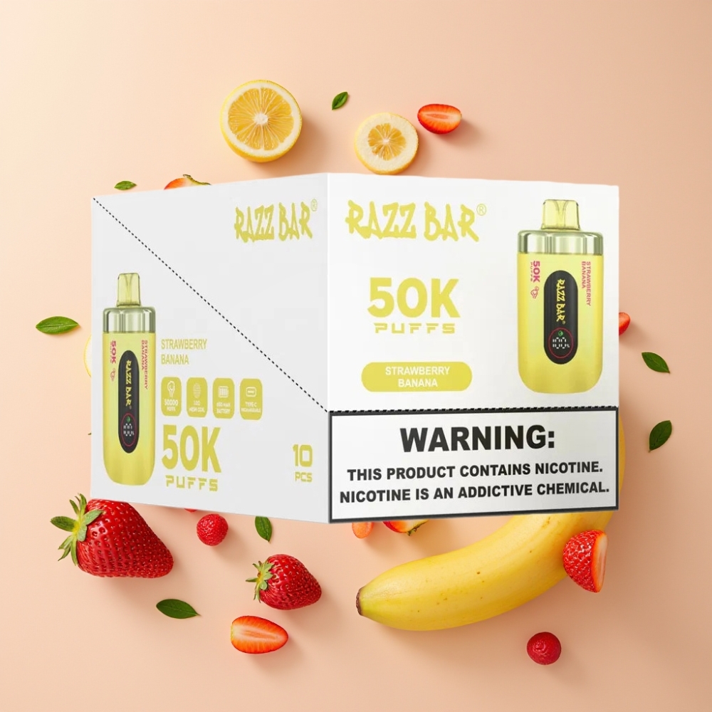 Razz Bar 50K Puffs Desechable Vape Fresa Plátano con Batería 650mAh