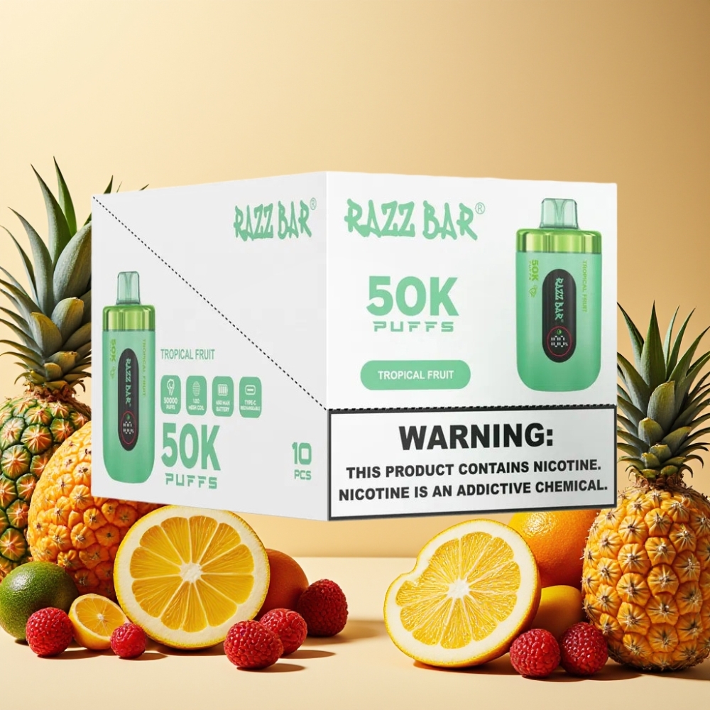 Razz Bar 50K Puffs Desechable Vape Fruta Tropical y 650 Mah Batería Recargable
