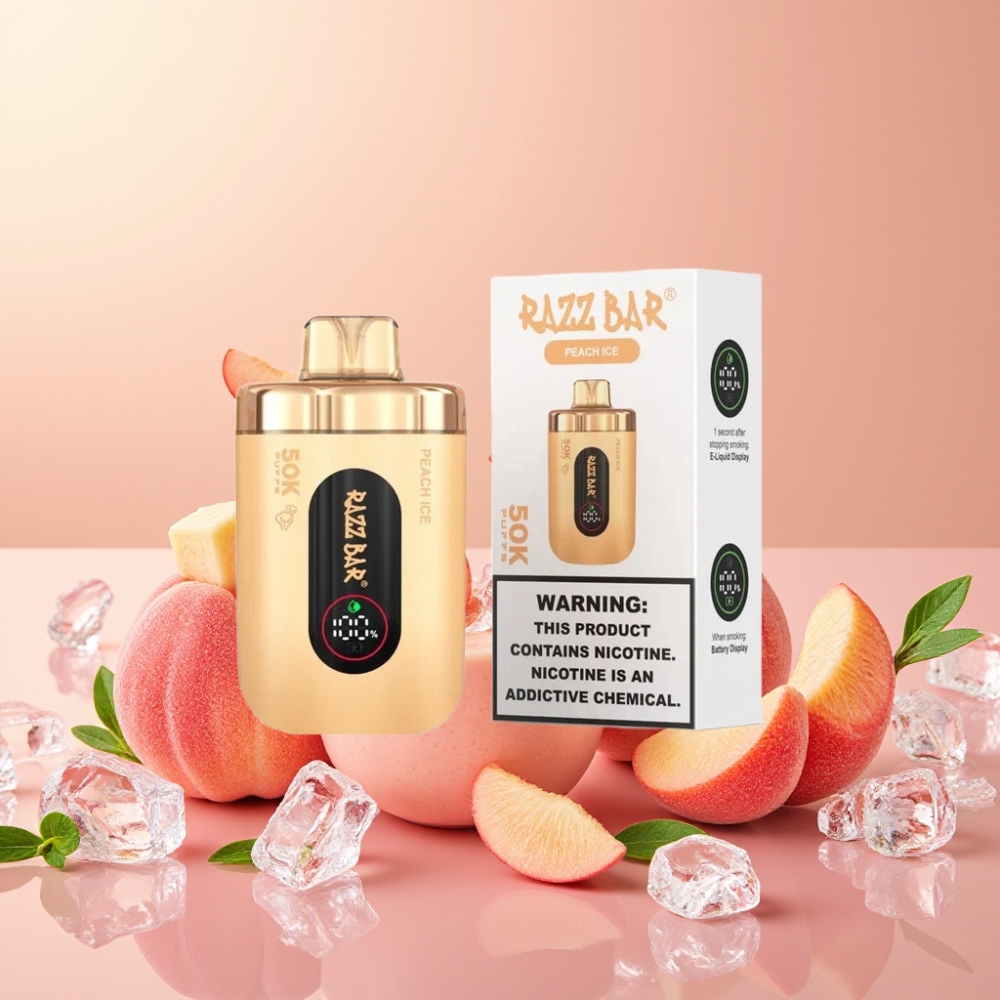 Razz Bar 50K Puffs Desechable Vape Melocotón Hielo con Batería 650mAh