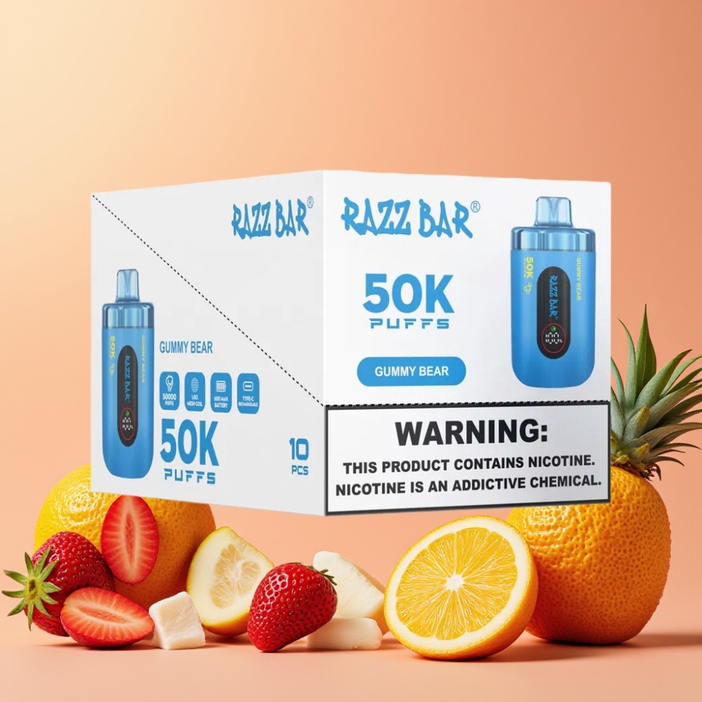 Razz Bar 50K Puffs Desechable Vape Osito de Gominola 650 Mah Recargable