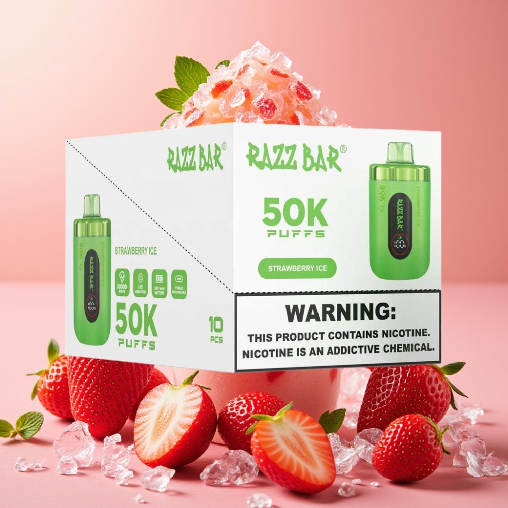 Razz Bar 50K Puffs Vape Desechable Fresa Helada con Batería 650mAh