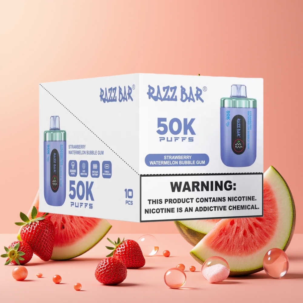 Razz Bar 50K Puffs Vape Desechable Fresa Sandía Chicle con Batería Recargable 650mAh