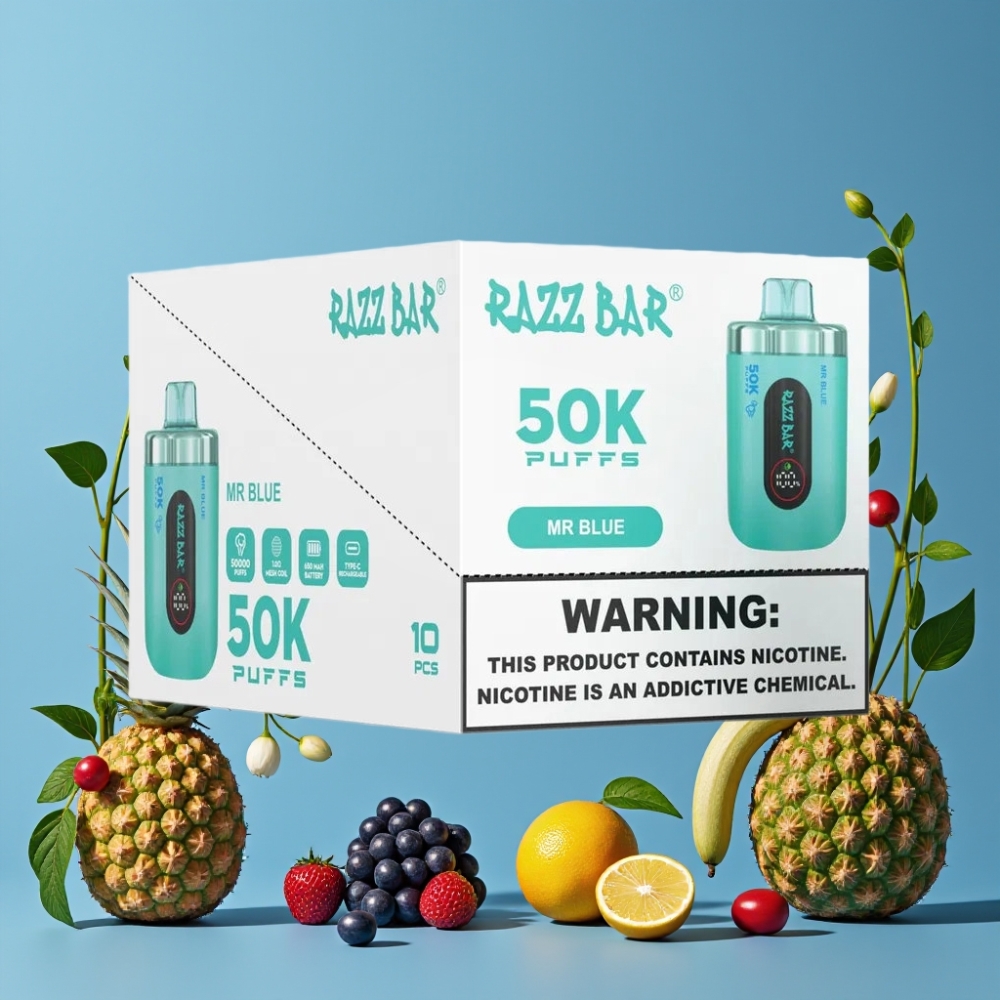 Razz Bar 50K Puffs Vape Desechable Sr Azul con 2 Nicotina y Batería 650mAh