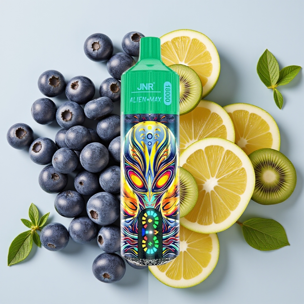 JNR Alien Max 18000 Puffs Desechable Vape Arándano Kiwi con Pantalla LED Inteligente y Doble Bobina Mesh