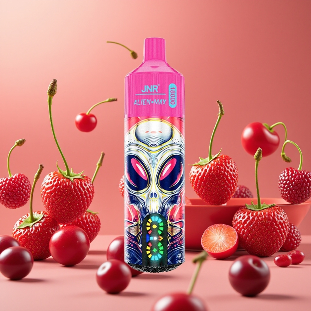 JNR Alien Max 18000 Puffs Vape Desechable Cereza y Baya con Pantalla LED Inteligente y Carga Rápida Type-C