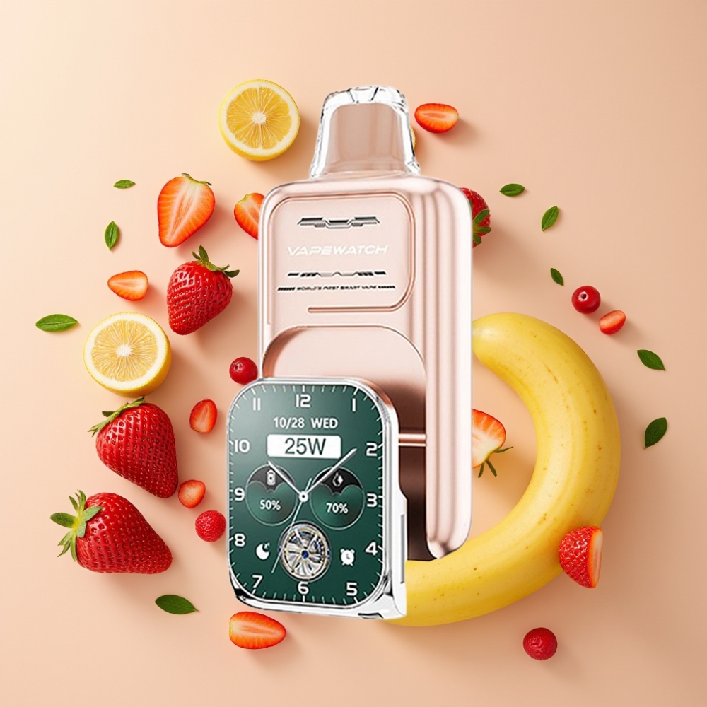 JNR VapeWatch 30000 Puffs Vape Desechable Fresa Plátano con Carga Rápida Type-C y 19mL