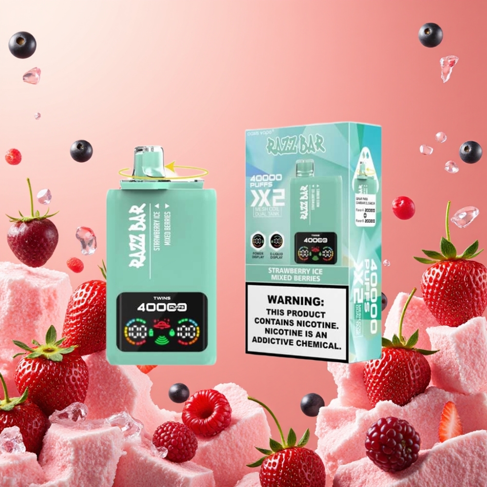 Razz Bar 40000 Puffs Desechable FRESA HIELO & BAYAS MIXTAS con Pantalla y Tipo-C