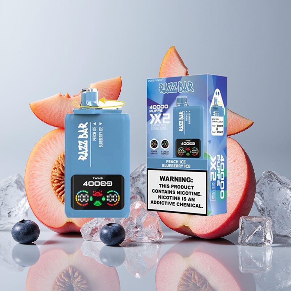 Razz Bar 40000 Puffs Desechable Vape DURAZNO HELADO & ARÁNDANO HELADO con Pantalla y Tipo-C