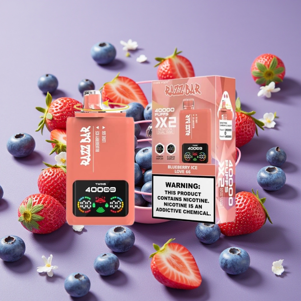 Razz Bar 40000 Puffs Disposable Vape ARÁNDANO HIELO & LOVE 66 con Pantalla de Potencia