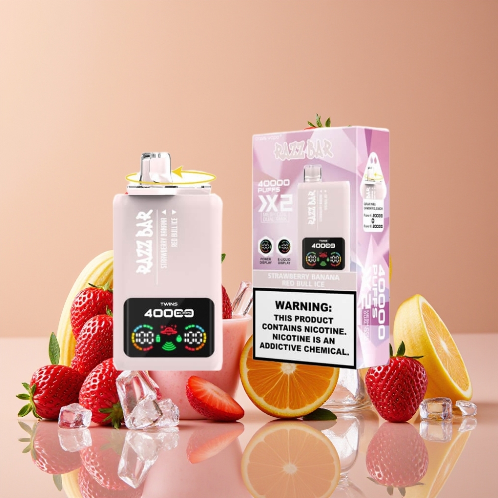 Razz Bar 40000 Puffs Vape Desechable FRESA PLÁTANO & RED BULL ICE con Pantalla y Tipo-C