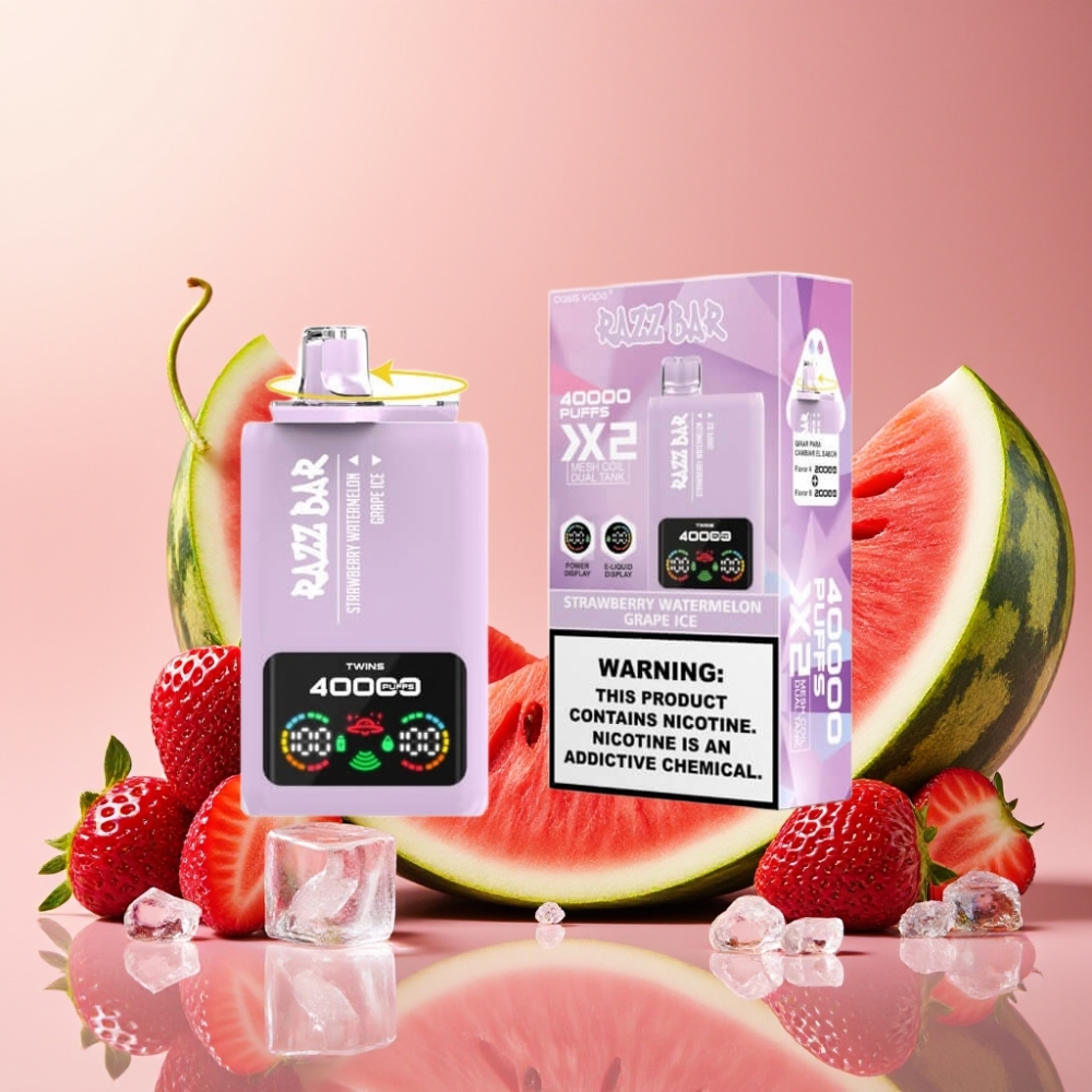 Razz Bar 40000 Puffs Vape Desechable FRESA SANDÍA & UVA HIELO con Pantalla y Tipo-C