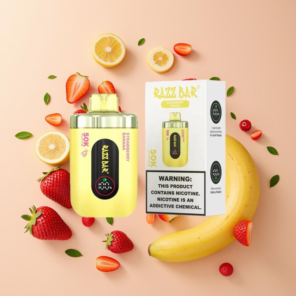 Razz Bar 50K Puffs Desechable Vape Fresa Plátano con Batería 650mAh