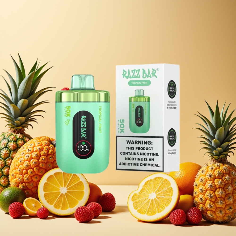 Razz Bar 50K Puffs Desechable Vape Fruta Tropical y 650 Mah Batería Recargable
