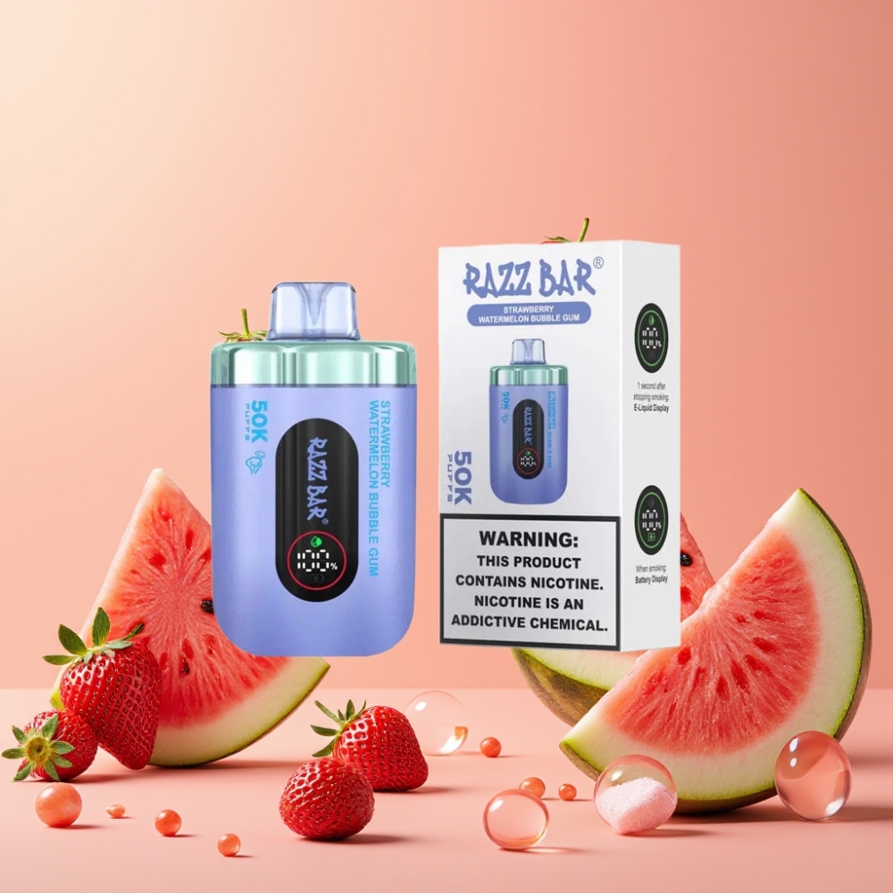 Razz Bar 50K Puffs Vape Desechable Fresa Sandía Chicle con Batería Recargable 650mAh